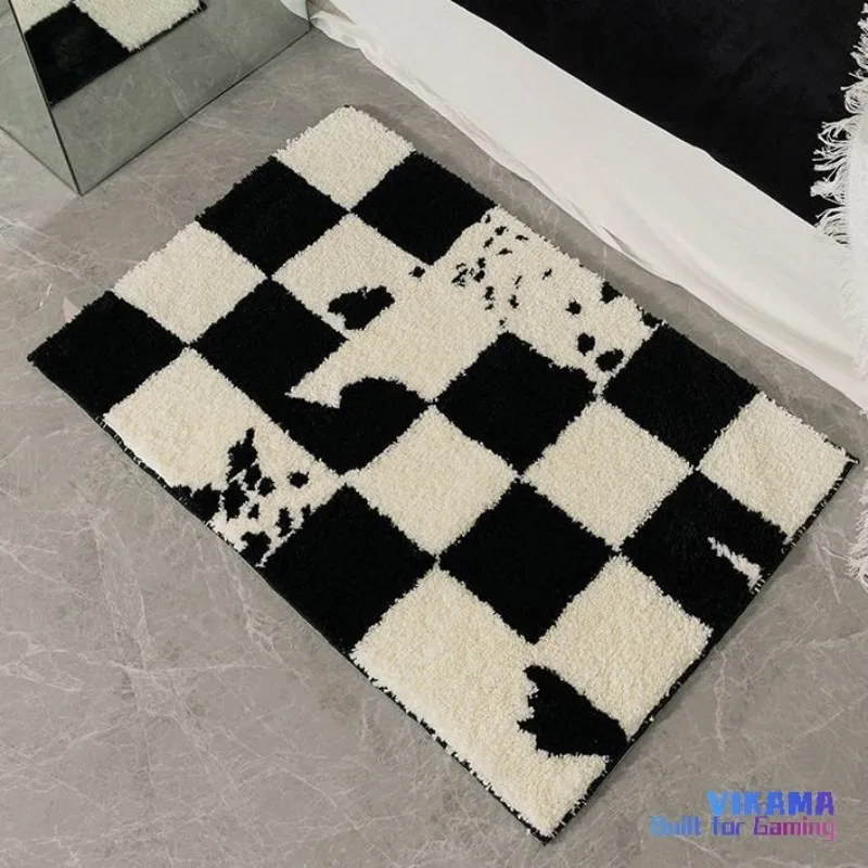 VIKAMA Moderner, einfacher Blumengitter-Kunst-Kaschmir-Teppich, rutschfest, Nachttisch, Schlafzimmer, tragbarer Teppich, Heimdekoration