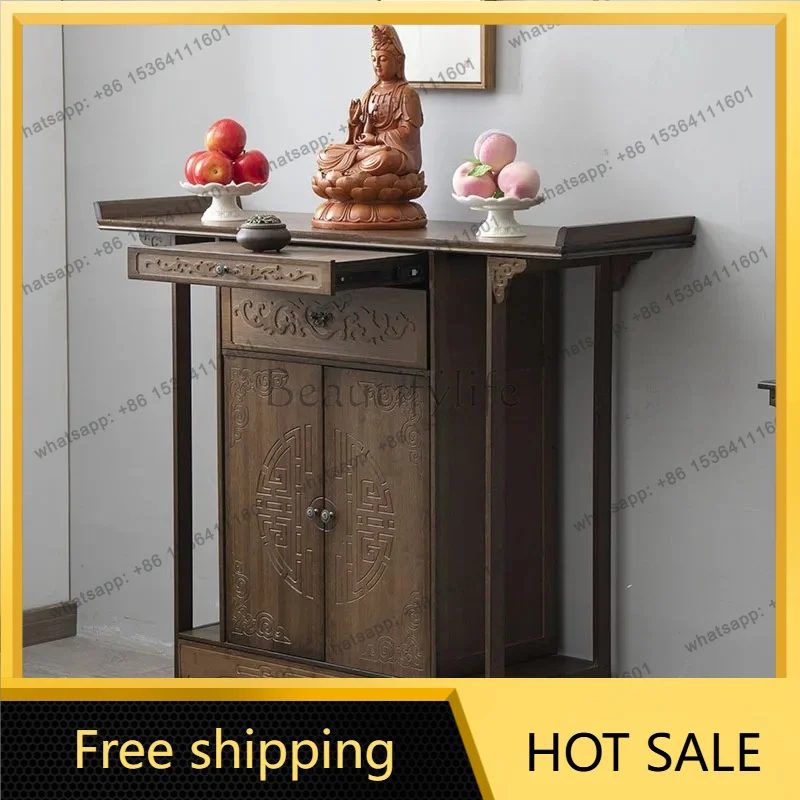 YJ Buddhist niche new Chinese vertical cabinet offering table incense case household Buddhist platform solid wood Guan Gong God
