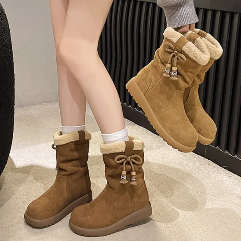 

Snow Boots Women 2025 New Winter Fleece and Thickened Warm Cotton Shoes,Thick-soled Anti-slip Mid-calf Casual Versatile Boots