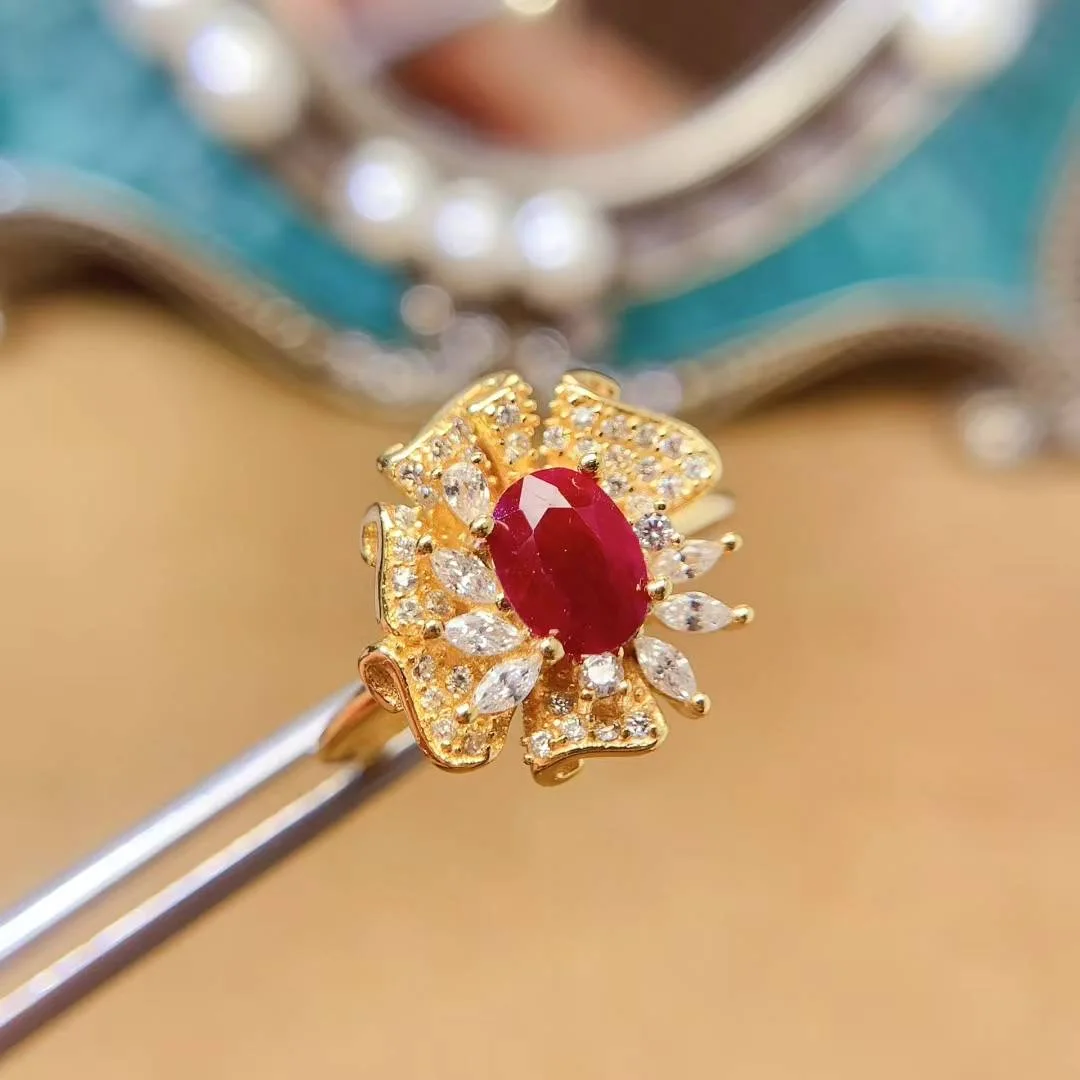 KJJEAXCMY High End Women's Ring Natural Ruby S925 Silver with Electroplating Boasting High Clarity Full Brilliance  Birthday