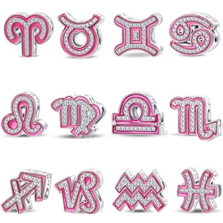 New Original 100% 925 Sterling Silver Twelve Constellation Series Pink Charms Beads Fit Qikaola Bracelets DIY Birthday Jewelry