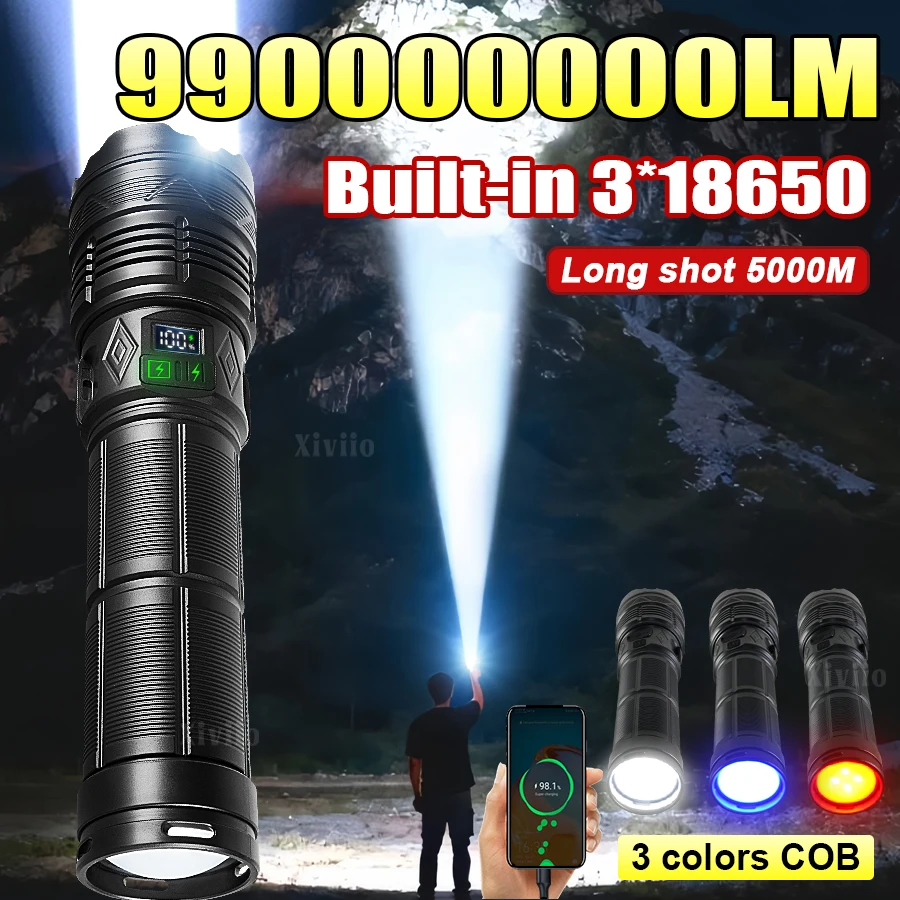 

Сверхъяркий светодиодный фонарь 2026 990000000LM, 2000 Вт, самый мощный, перезаряжаемый, с зарядкой Type-C, для активного отдыха и рыбалки