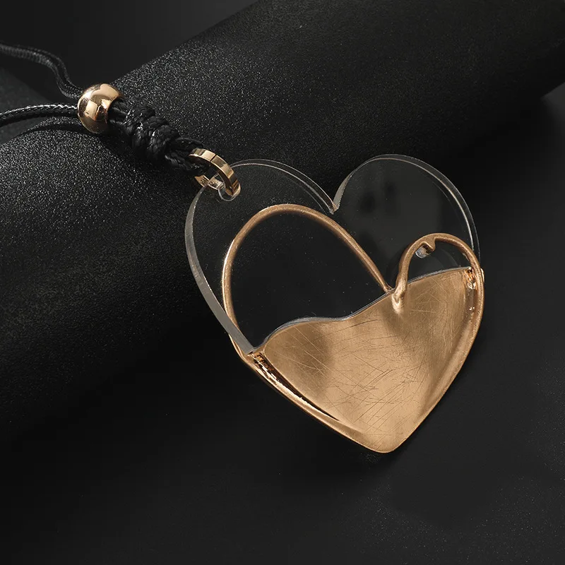 New sweater chain love stitching geometric metal design long necklace European and American
