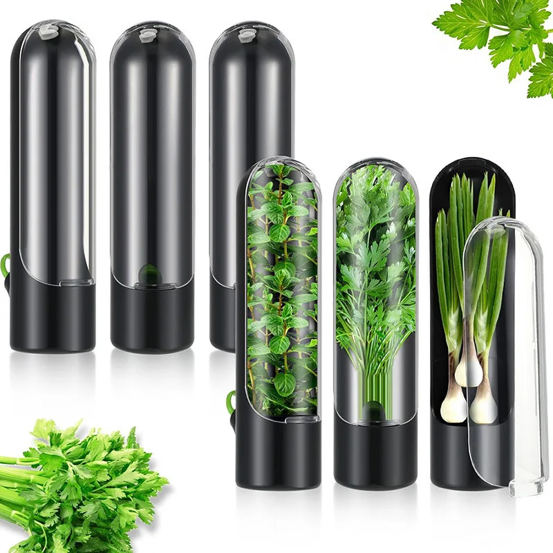 

Premium Herb Vanilla Preservation Cup Herb Saver Storage Container Greens Vegetable Fresh-Keeping Kitchen Storage Utensil