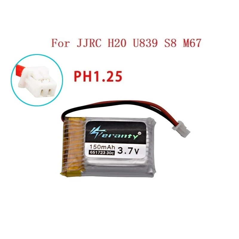 3.7V 150mah 651723 dla H20 S8 M67 U839 części zamienne do helikoptera zdalnie sterowany Quadcopter 3.7V bateria LiPo dla H20 zabawki drony baterie