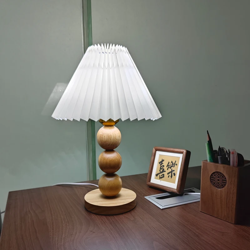 Lampu meja lipat Retro lampu meja kayu Solid Nordik lampu meja baca samping tempat tidur kamar tidur lampu meja dekorasi E27