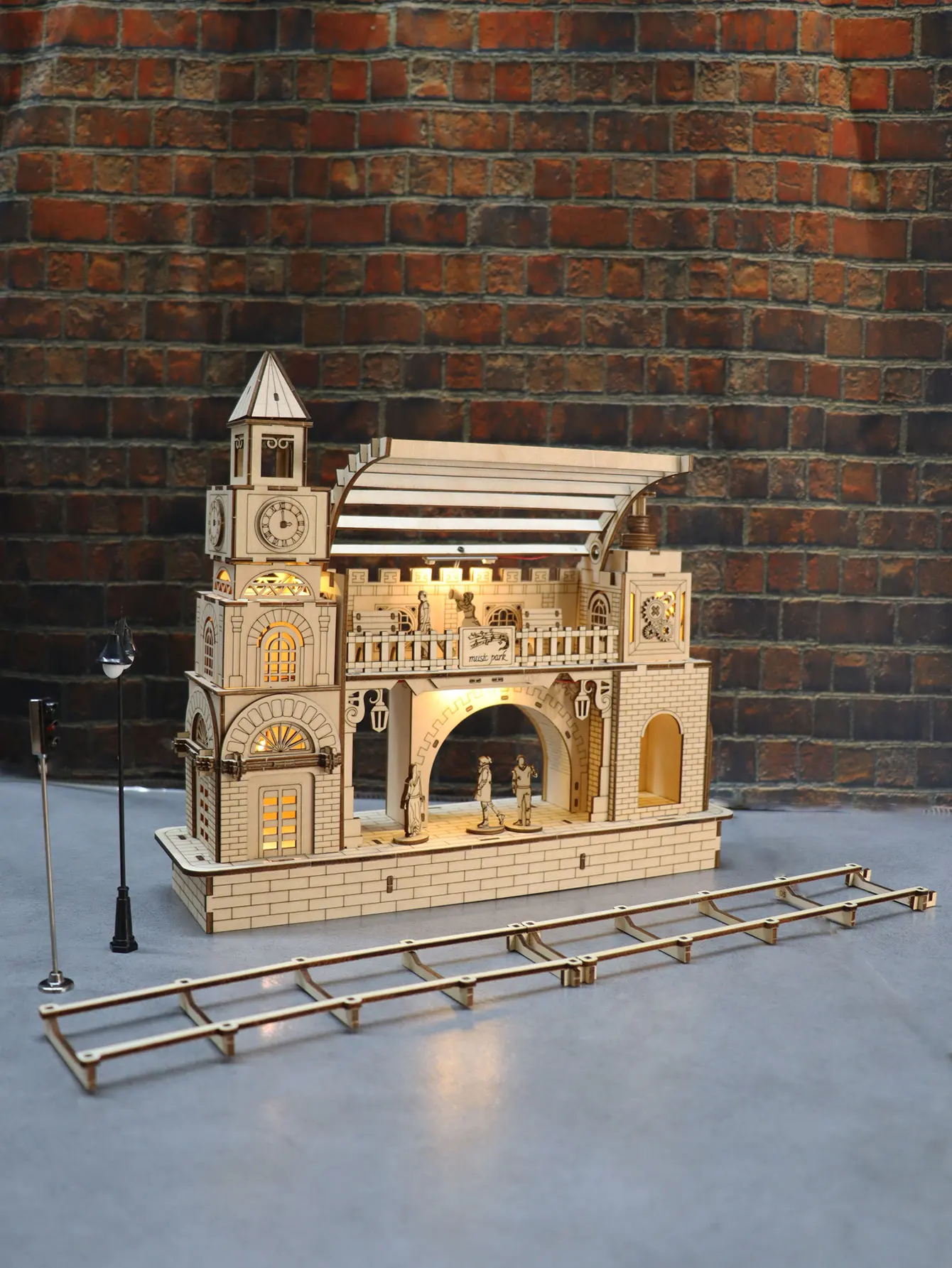 Music Park Railway station 3D Wooden Puzzle For Adults Model Kits To Build Wooden Construction DIY Craft Unique Gift Christmas