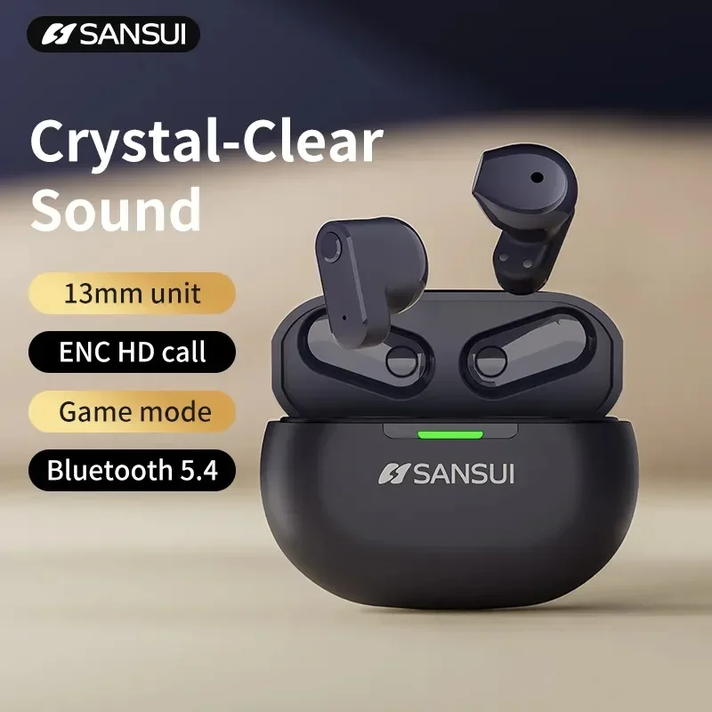 SANSUI BT5.4 TWS Gaming Earbuds Wireless Stereo Sound Noise Reduction Earphones Waterproof Noise Cancelling In-Ear Headphone