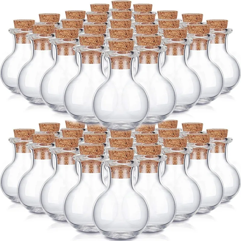 2/100pcs Mini Glass Bottles Jars with Cork Stopper Spherical Flat Bottom Design Bottles DIY Wishing Message Bottle Party Gifts