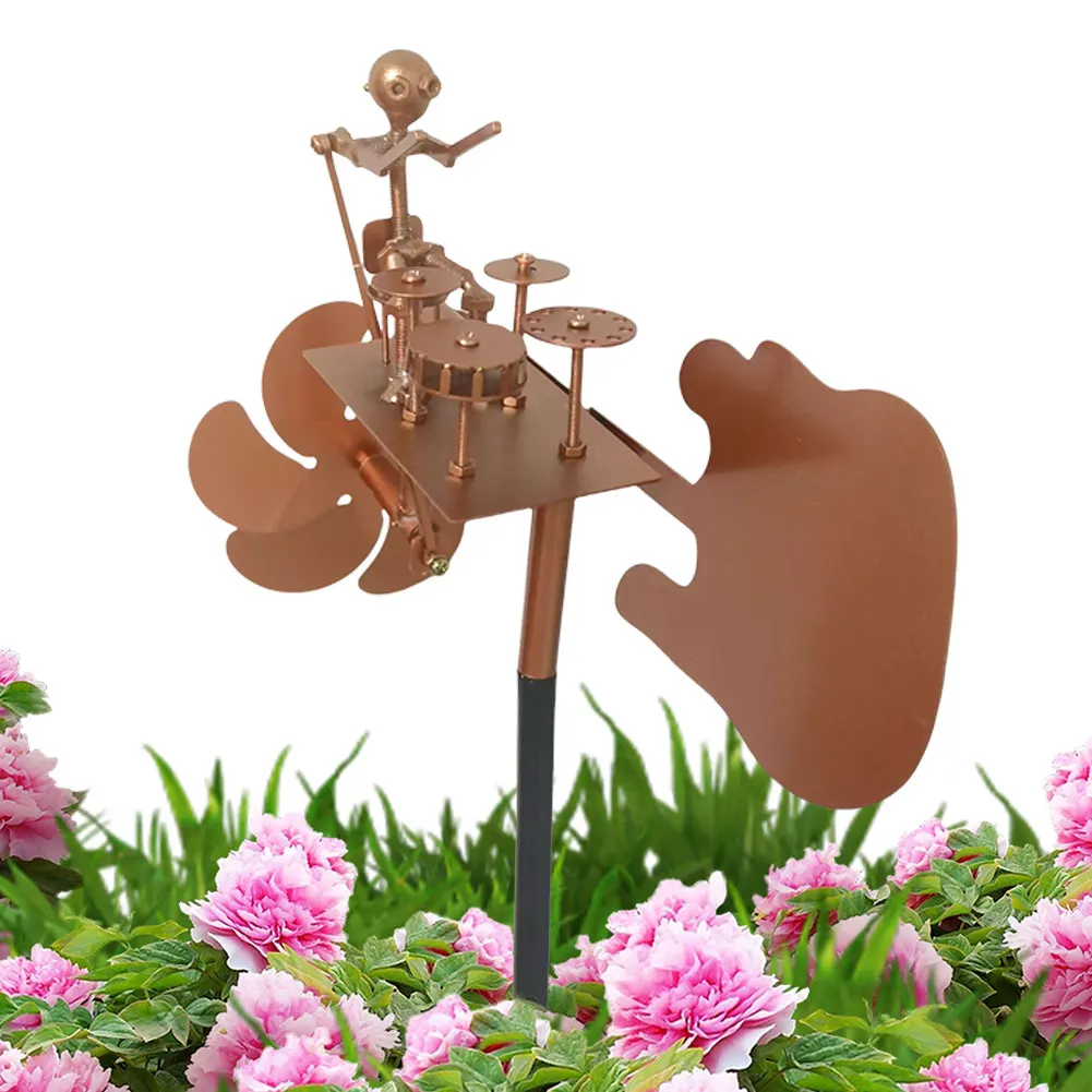 

Metal Wind Spinner Beat The Drums with The Wind Decorative Wind Power Rock Art Statue for Garden Yard Patio Lawn Porch Backyard