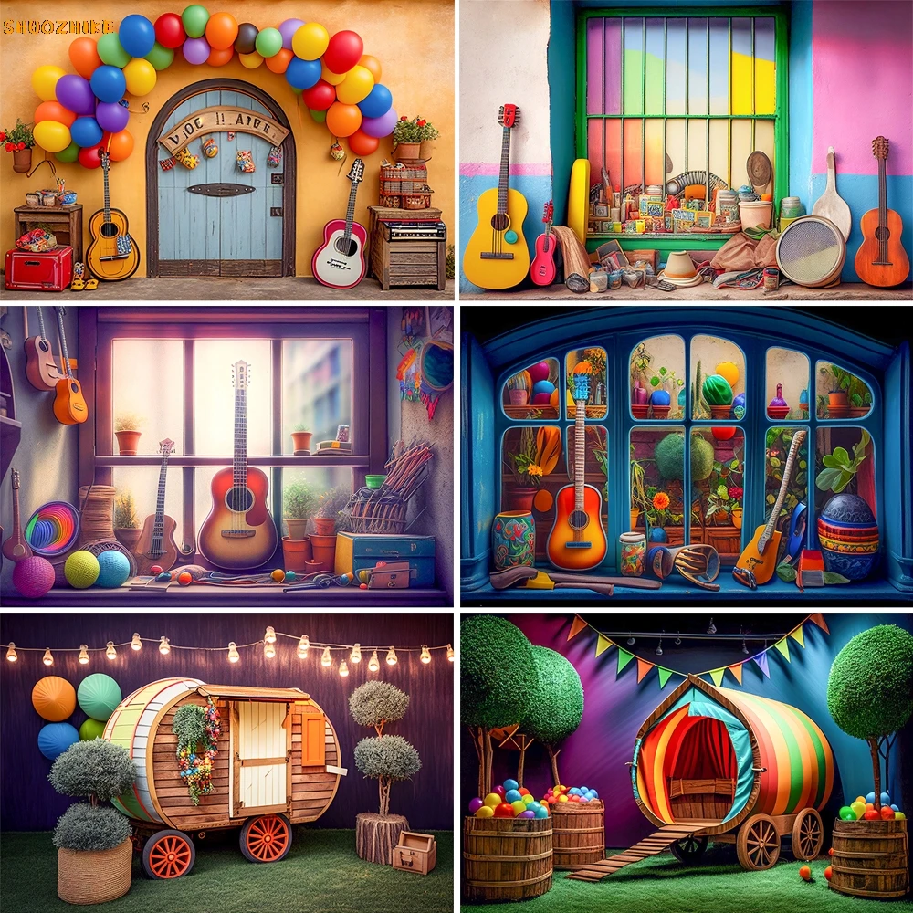 

Retro Style Photozone Backdrops Guitar Tent Birthday Decor Children Kids Portrait Photography Backgrounds for Photo Studio