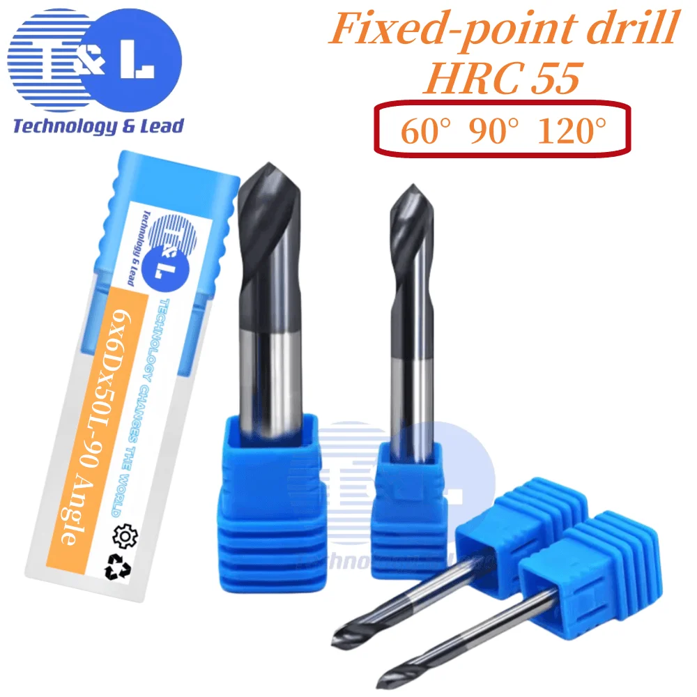 T&L HRC55 60/90/120 2 Blade Tungsten Steel Central Drill Fixed-Point Drill Straight Shank Chamfer Drill Reaming Chamfer Tools