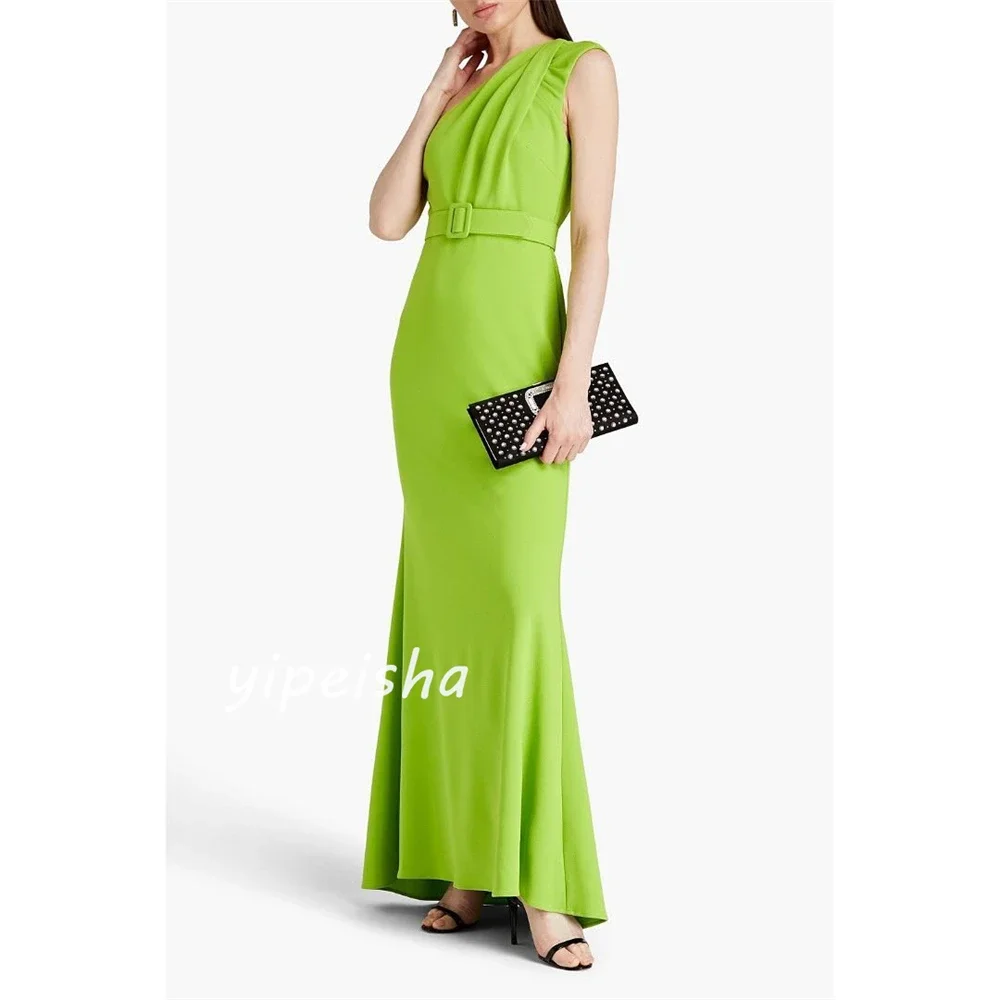 Personalizado elegante simples jérsei plissado ruched faixa sereia vestidos longos de um ombro vestidos de celebridades correspondência de alta qualidade