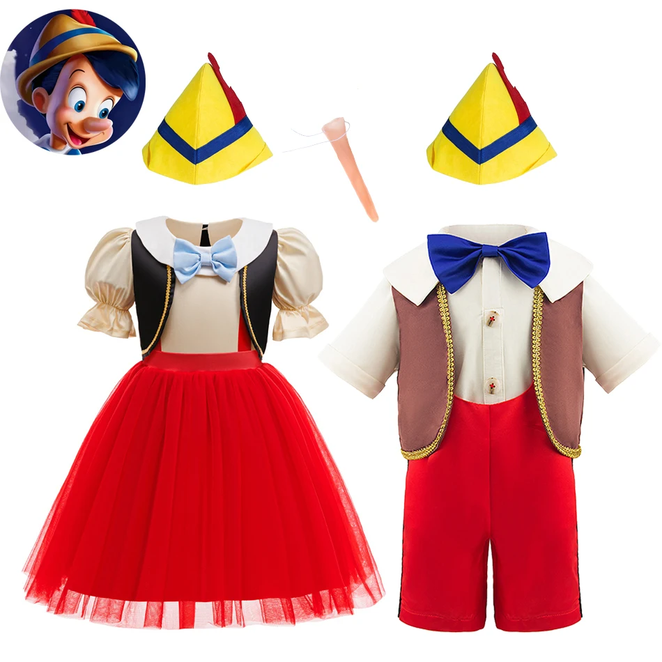 زي بينوكيو للأطفال الأولاد والبنات مجموعة أزياء ديزني الكلاسيكية مع قبعة وقفازات طويلة الأنف وحفلات الخيال لجميع القديسين #1