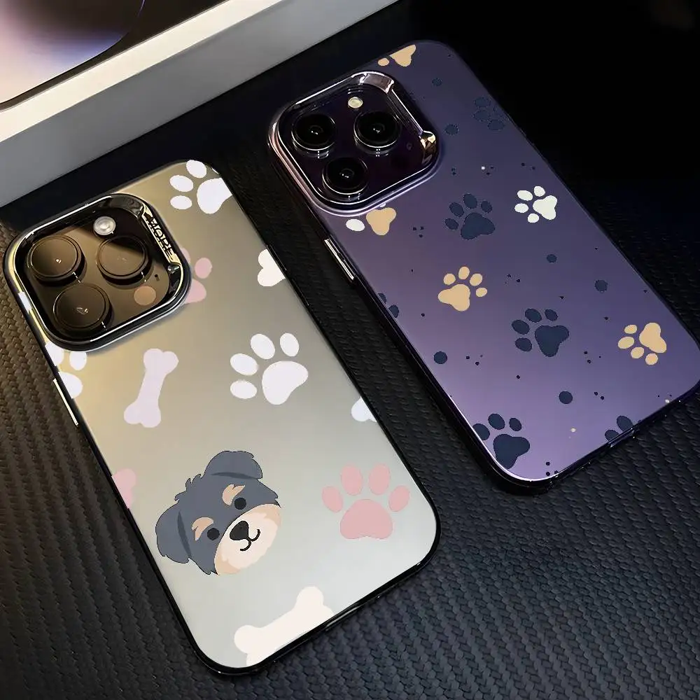 귀여운 강아지 발자국 아이폰 17 16 15 14 13 12 11 프로 맥스 에어 멀티컬러 무광 레이저 메탈릭 오로라 폰 케이스