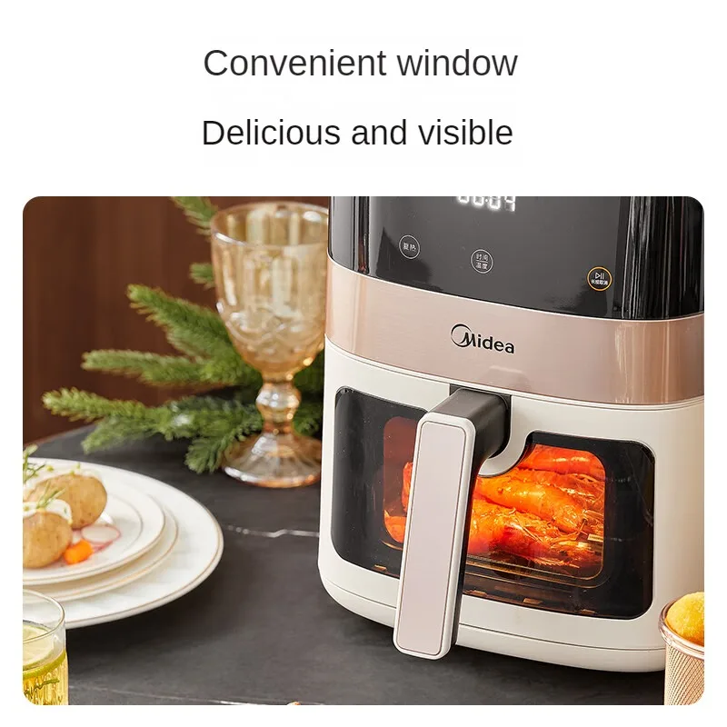 Midea Air Fryer Household 6.3L Visible No Turning LCD Touch Intelligent Multi-function Electric Fryer Smart 220V