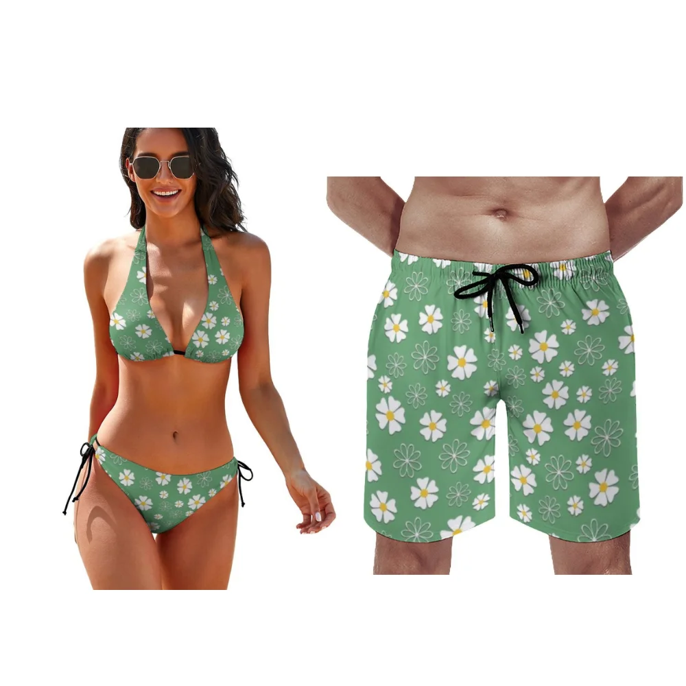 

Customizable Patterned Beach Couple Outfits Flower-Patterned Bikinis Comfortable Beach Swimsuits All Newly Designed