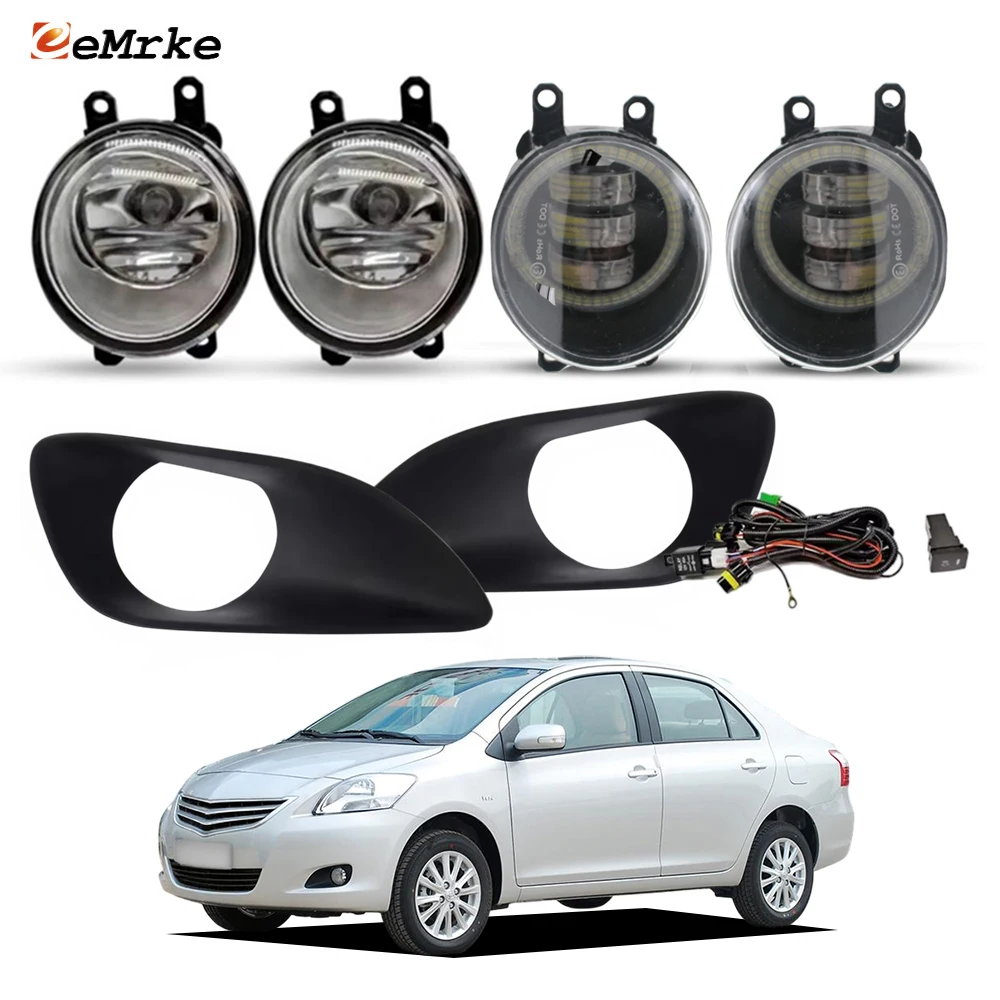 Halogen / Led Fog Lights For Toyota Yaris Sedan Vios Belta XP9_ 2007-2012 Angel Eye DRL Fog Lampshade Frame Cover Grill Kit