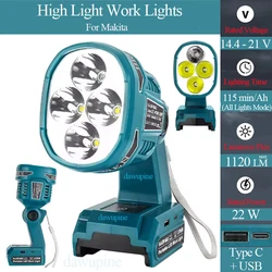 Portable Outdoor Foldable Flashlight LED Lighting Emergency Lamp Night Work Spotlight Torch for Makita 18V Li-ion Battery BL1830