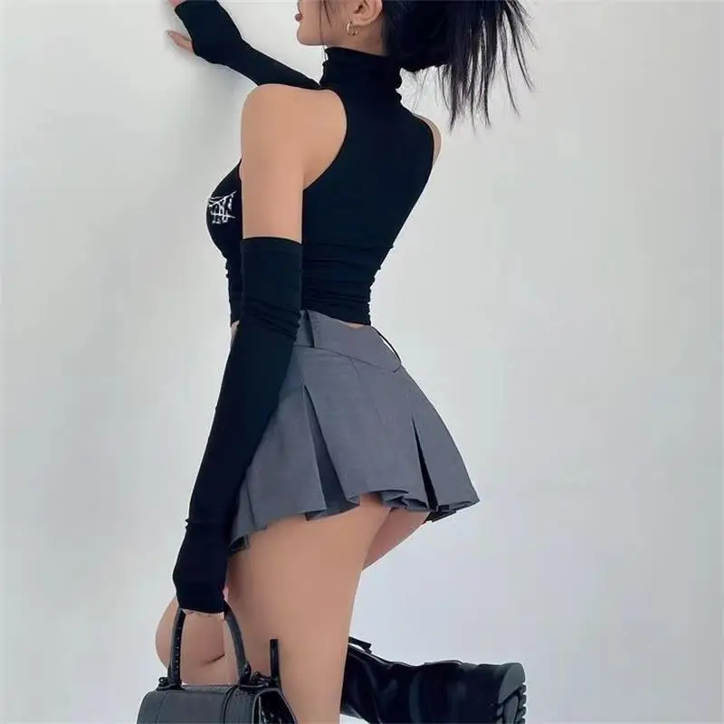 Gothic Spider Print Tank Top voor Vrouwen Zomer Y2k Tops Zwart Morsmouw Sexy Coltrui Slanke Korte Skinny Streetwear Crop Top