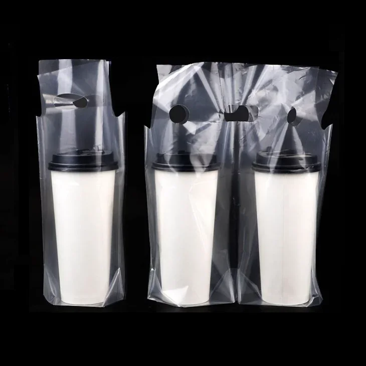 1000Pcs/Lot Clear Plastic Beverage Carrier Take Out Bag Two Design Drinking Cola Cup Packing Handle Bag for One Cup Pack Bags