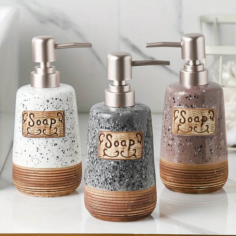 1pc 400ml Lotion Bottle-Frosting Ceramic Portable Soap Dispenser Shampoo Bottle Hand Sanitizer Jar Bathroom Supplies