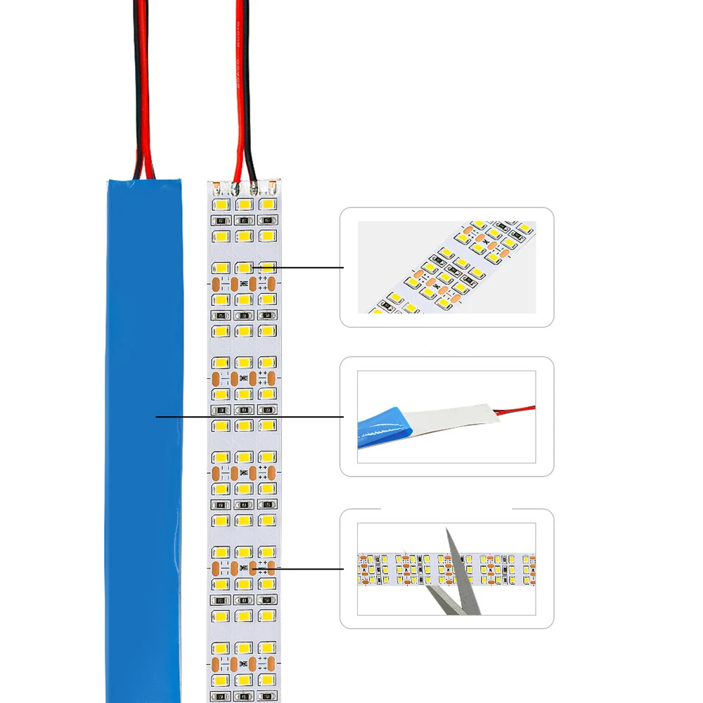 Tira de luces LED de alto brillo, cinta de iluminación de tres filas, DC12V/24V, 2835 SMD, 360LED, 3000K/4000K/6000K