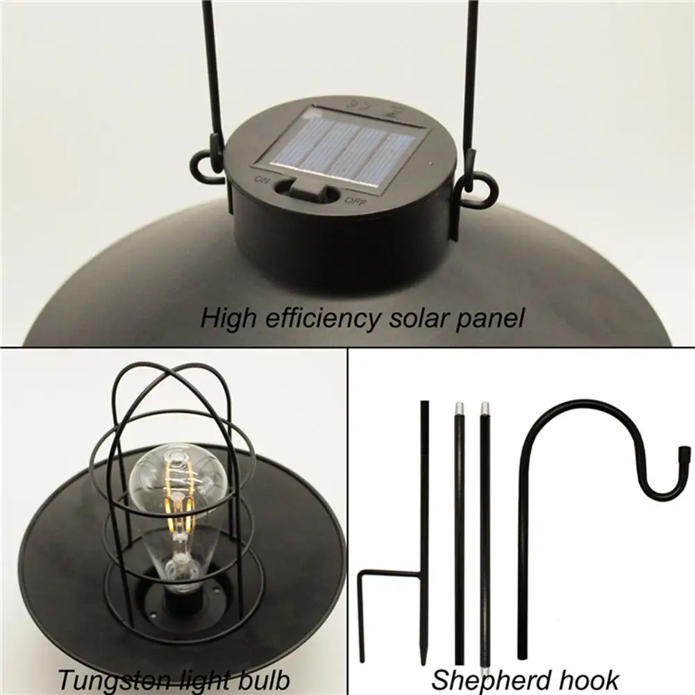 Solar Lantern Lamp Outdoor Waterproof Garden Light Vintage Solar Lamp Tungsten Bulb Ornament for Patio Yard Decoration Lighting