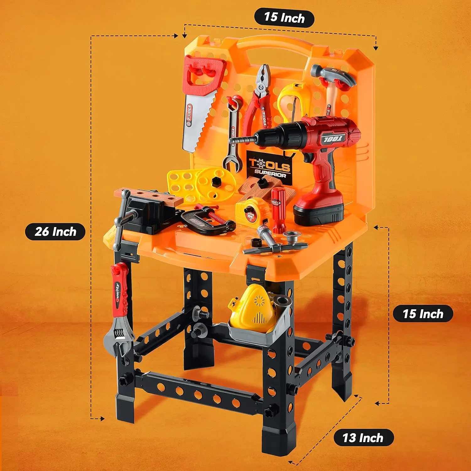 Banc à outils pour enfants, jouet pour enfants de 2 à 4 ans, ensemble d'outils de construction pour enfants, établi pour tout-petits avec outils réalistes, perceuse électrique, Bu, 82 pièces