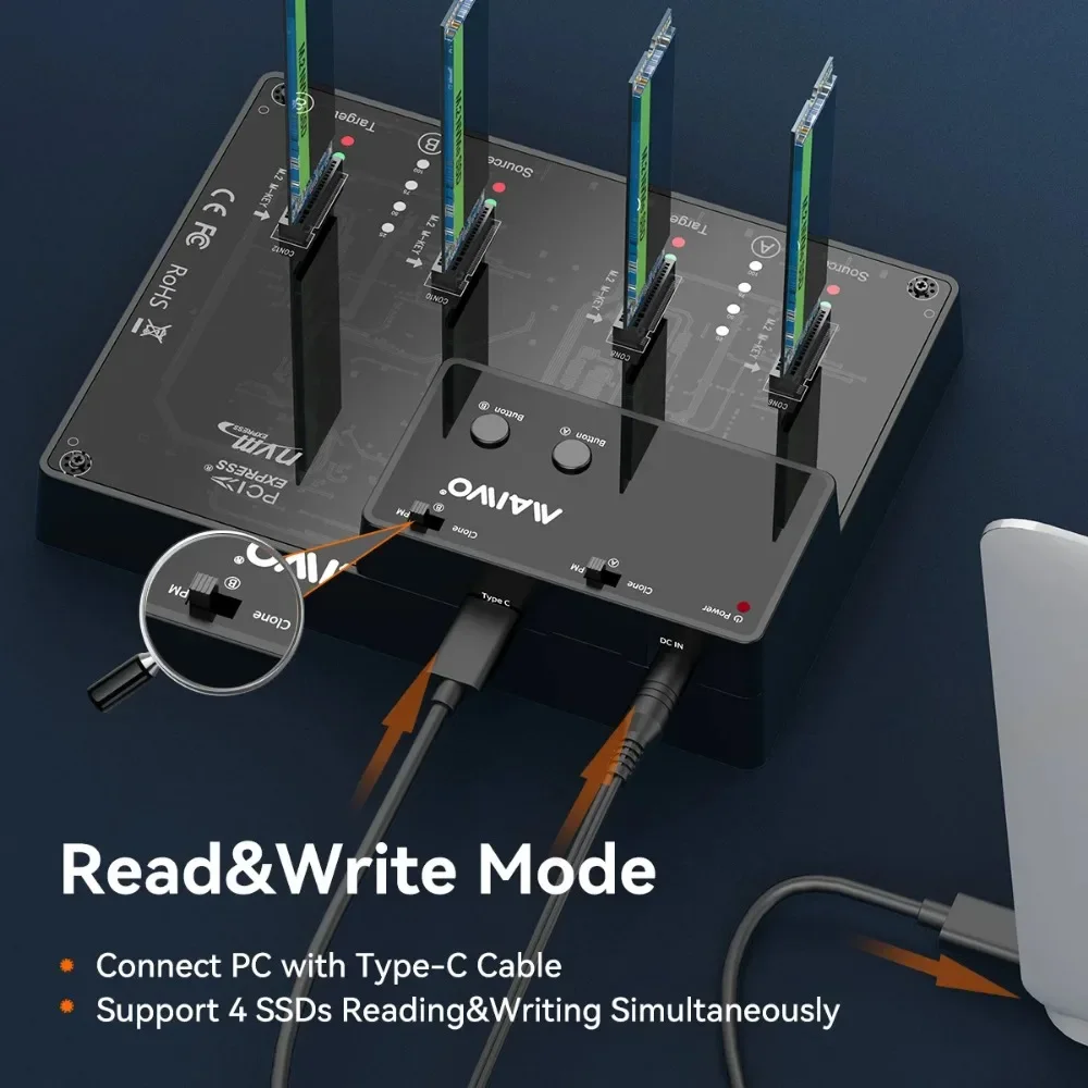 Imagem -04 - Maiwo M.2 Nvme Ssd Caixa Máquina de Cópia Tipo-c Leitor de Disco Rígido Externo Notebook Nvme Máquina de Cópia de Disco Rígido Suporta Clonagem