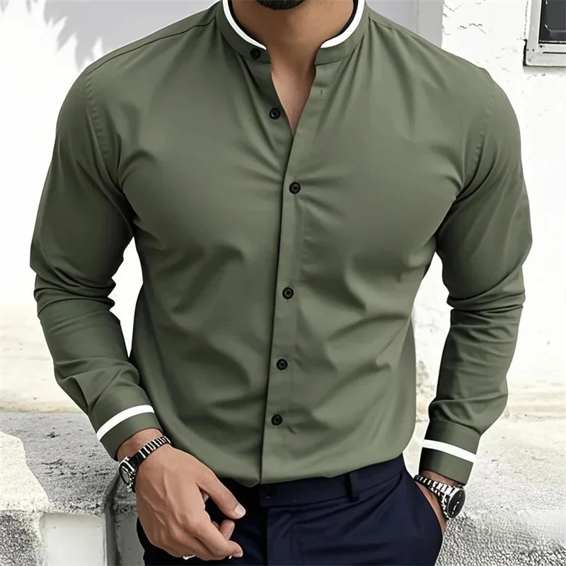 15 colors men's long-sleeved shirt 3D printing four-sided stretch stand collar shirt Hawaiian casual shirt large size S-6XL tops