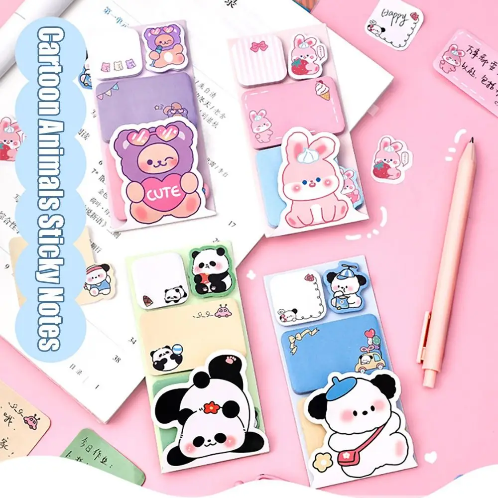 100Sheets Kawaii Stationery Sticky Notes Cartoon Animals Notepad Message Notes