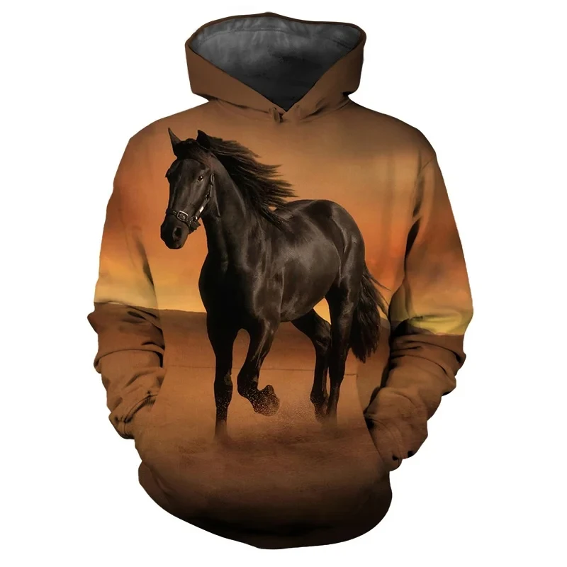 New Horse 3D Print Hoodies Women Men Fashion Streetwear Casual Hoodie Oversized Pullovers Hooded Sweatshirts Kids Tops Clothing