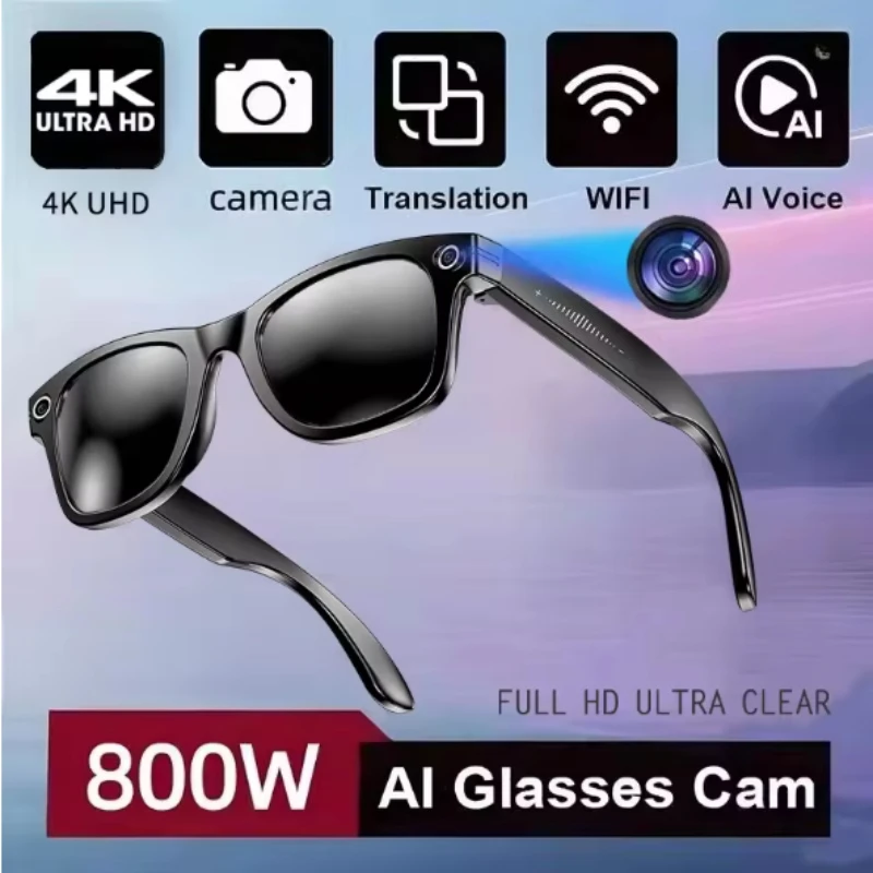 800W Kamera-KI-Brille für Herren Farbwechselnde Intelligente Übersetzungsbrille Foto-Video-Aufnahme Wasserdichte Anruf-Smartbrille
