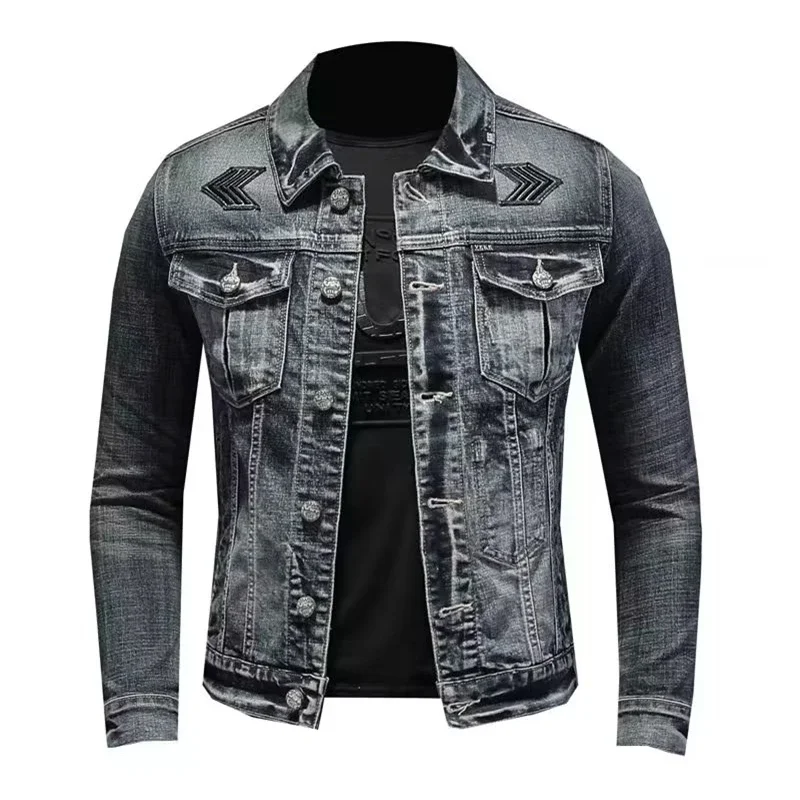 

Men's Vintage Denim Jacket High Street Trend Loose Street Riding Biker Clothing Handsome Casual Buttoned Lapel Men's Clothing