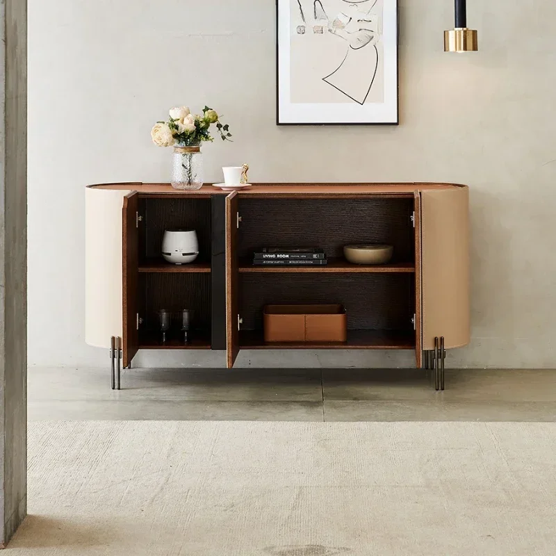

Light Luxury Saddle Leather Entrance Cabinet Tea Cabinet Sideboard Cabinet Modern Minimalist Locker