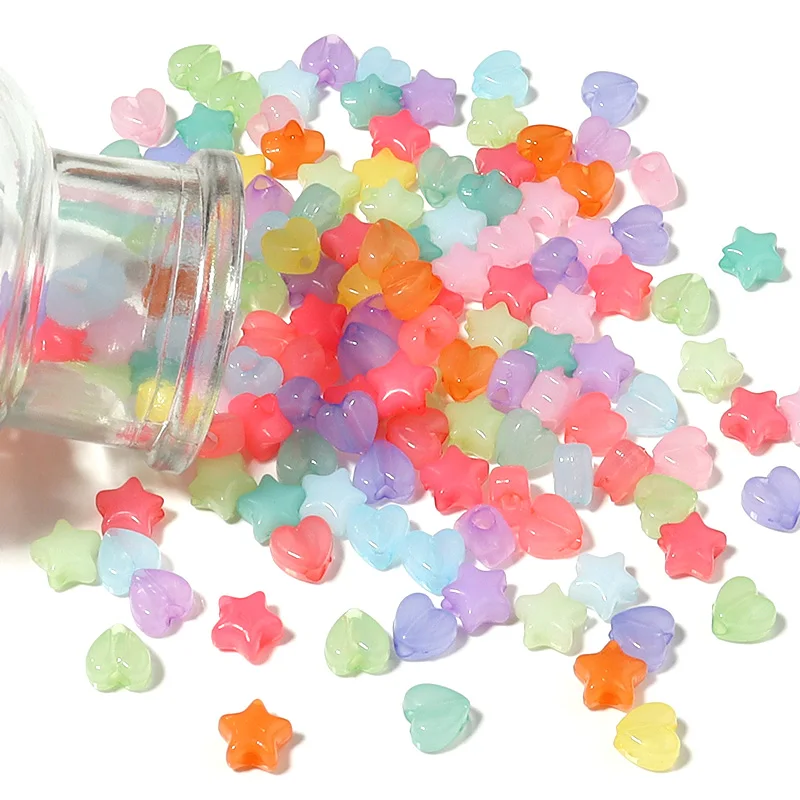 100 Pcs/Lot Mixed Acrylic Pentagram Heart Shaped Beads Jelly Color Star Loose Beading for Jewellery DIY Bracelet Necklace Making