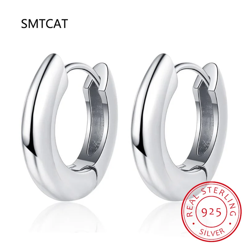 New 100% 925 Sterling Silver Women Chunky Hoops Earrings Gift Fashion Jewelry Stainless Wives Arc Smooth Thick Hoop