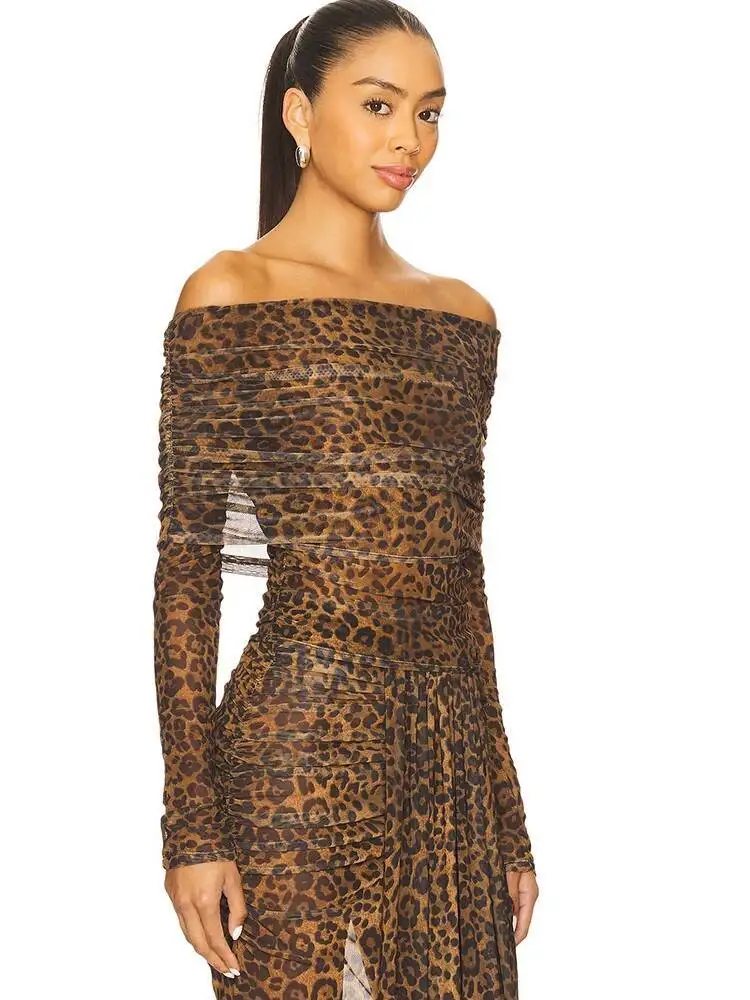 Fantoye Print Leopard Two Piece Sets Women Skirt Suit Long Sleeve Top High Slit Skirt Autumn Skinny Elegant Party Clubwear 2025