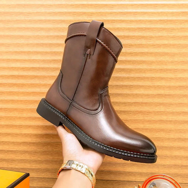 

High Quality Leather Shoes for Man Fashion Designer Casual Boots for Mens Luxury Cool Motorcycle Leather Boots Botas Para Hombre