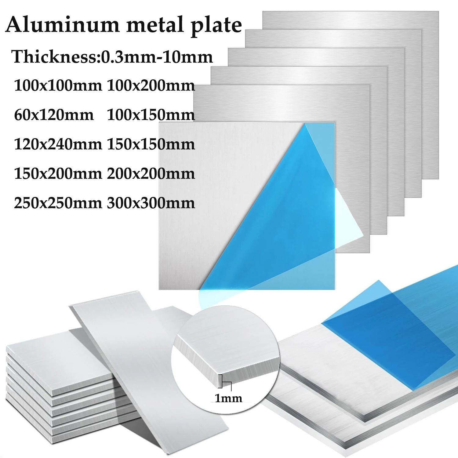 1–5 Stück, Dicke 0,3 mm–10 mm, Aluminiumblech, 100 x 100 mm/150 x 150 mm/200 x 200 mm, quadratische Platte aus Aluminiumlegierung, polierte Plattenplatte – Detail 1