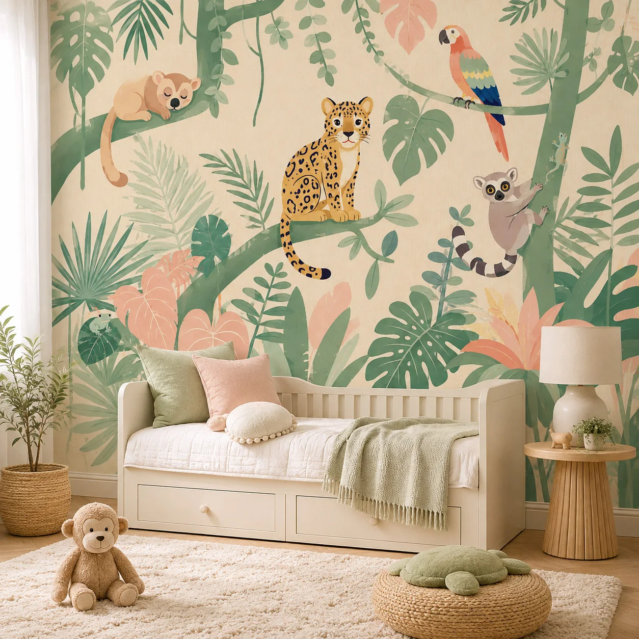 Safari Jungle Animals Self Adh - đánh giá và giá Baby Nursery Peel And Stick Wallpaper