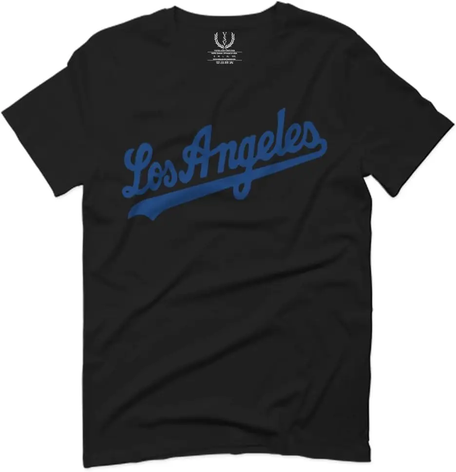 VICES AND VIRTUES Los Angeles California Cali LA Retro Script Fonts Baseball for Men T Shirt