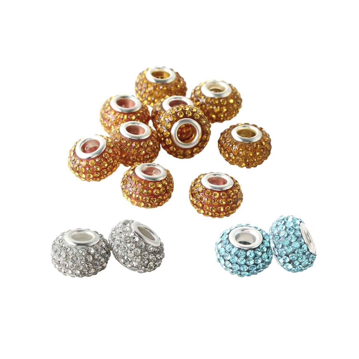 

5pcs Full Rhinestone Crystal Big Hole Round Beads Charms Spacers Fit European Bracelet Jewelry Accessories Findings 10x14mm
