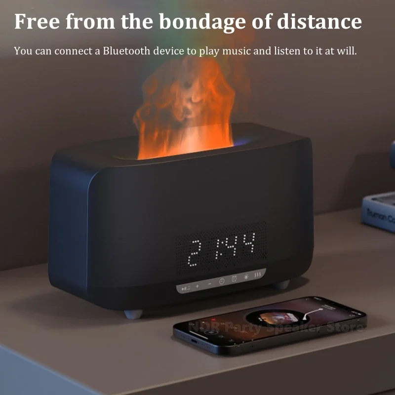 Multifunctional Desktop Bluetooth Speakers Alarm Clock Air Humidifier Simulation Flame Lamp Essential Oil Diffuser for Music