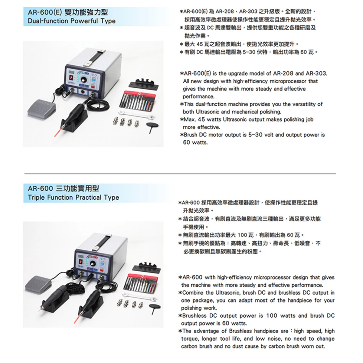 Original Taiwan Besdia AR-600 600(E) Electric Ultrasonic Polishing Machine Multifunction Practical Mold Mirro Polishing Handheld