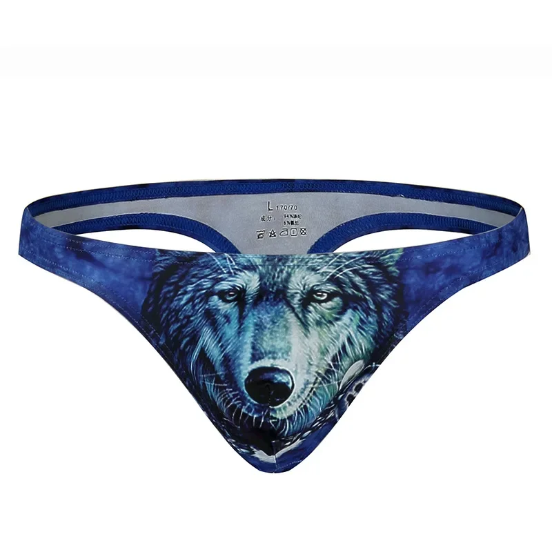 

Men's Thong Sexy Low Waisted Wolf Animal Printed Underwear U-Convex Lingerie Briefs Tanga Slip Fashion Breathable Panties Man
