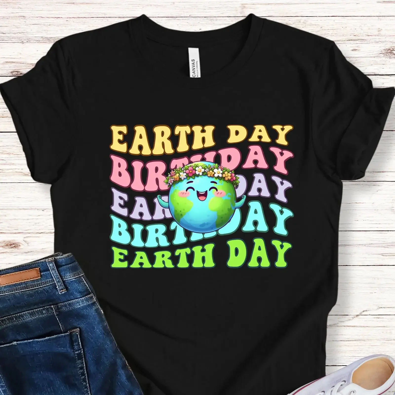 Groovy Cute Earth Day Birthday T Shirt Kawaii Environmental Party for Kids Adults  vintage Washed fashion streetwear Soft