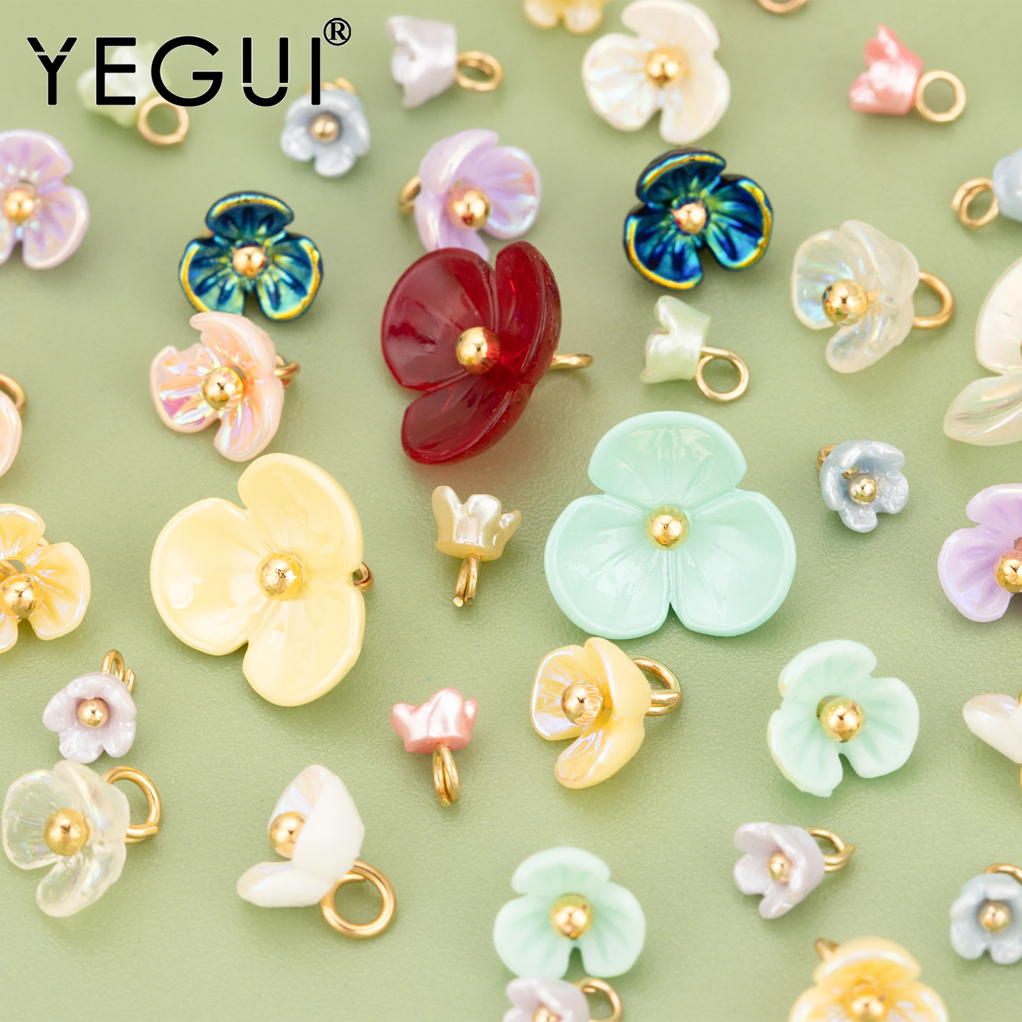 YEGUI MF52,jewelry accessories,18k gold plated,copper,plastic flowers,hand made,charms,diy pendants,jewelry making,50pcs/lot