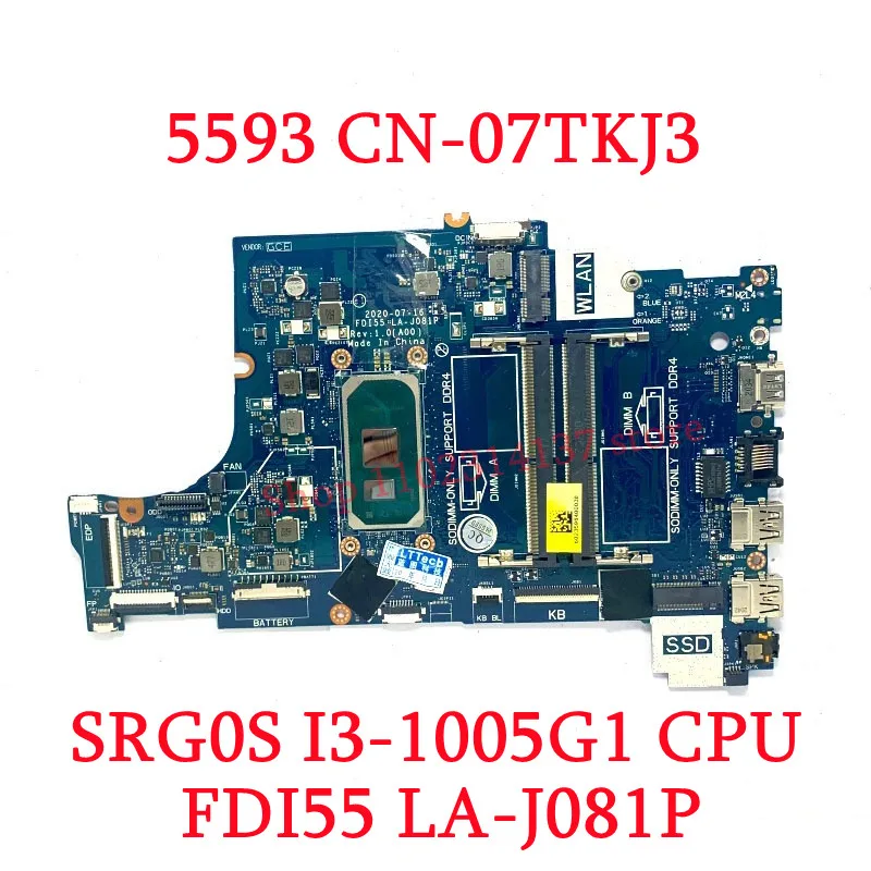 Imagem -02 - Placa-mãe do Portátil para Dell 5593 Cn07tkj3 07tkj3 07tkj3 Cn-047mf0 047mf0 com I31005g1 I5-1035g1 Cpu Fdi55 La-j081p 100 Testado Bom